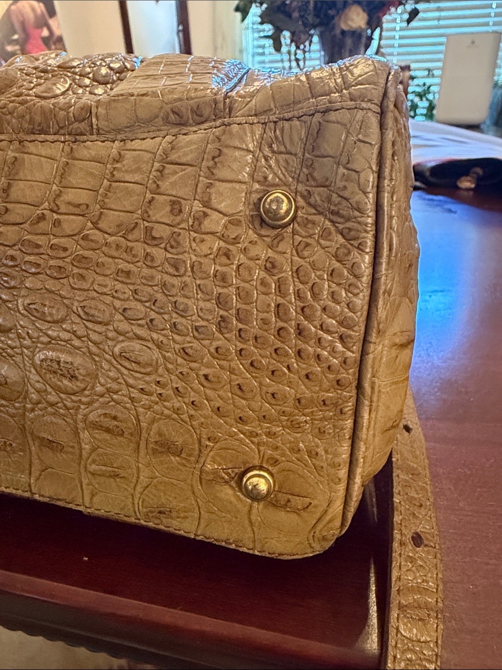 Brahmin Croc-Embossed Satchel in Taupe - Picture 6 of 10